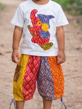 Handmade Patchwork Elephant Outfit 12–18M Boho Harem Set Toddler